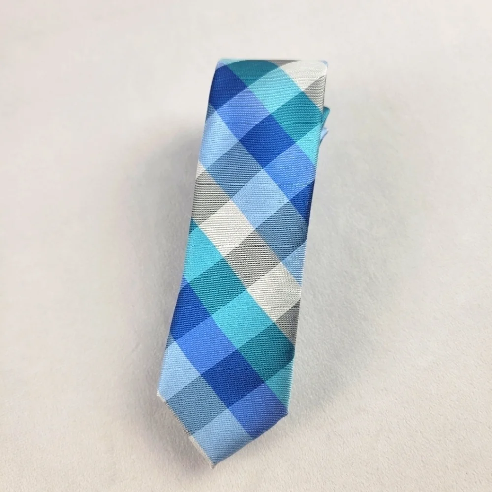 Tommy Hilfiger blue plaid skinny tie 2.25